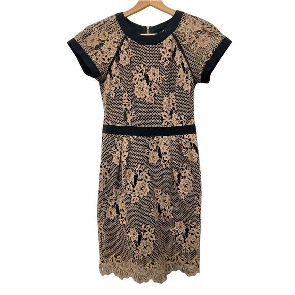 Nanette Lepore Dresses & Skirts - Nanette Lepore Dress Sz 0 Lace Overlay Brown Black Short Sleeve Modest Women’s